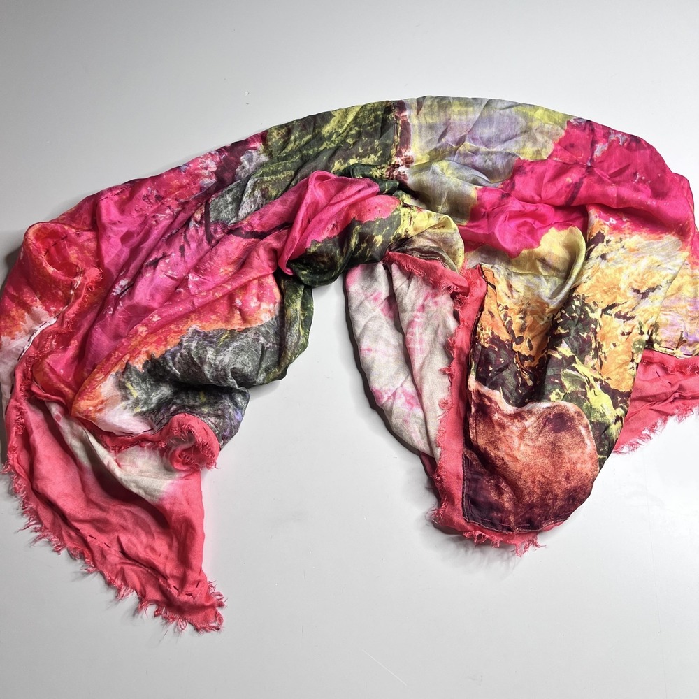Erfurt Scarf Womens One Size Multicolor Floral Fringe Rectangle Art Nature